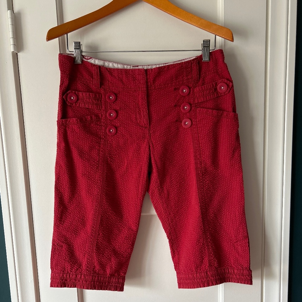 Elevenses Red Seersucker Long Shorts